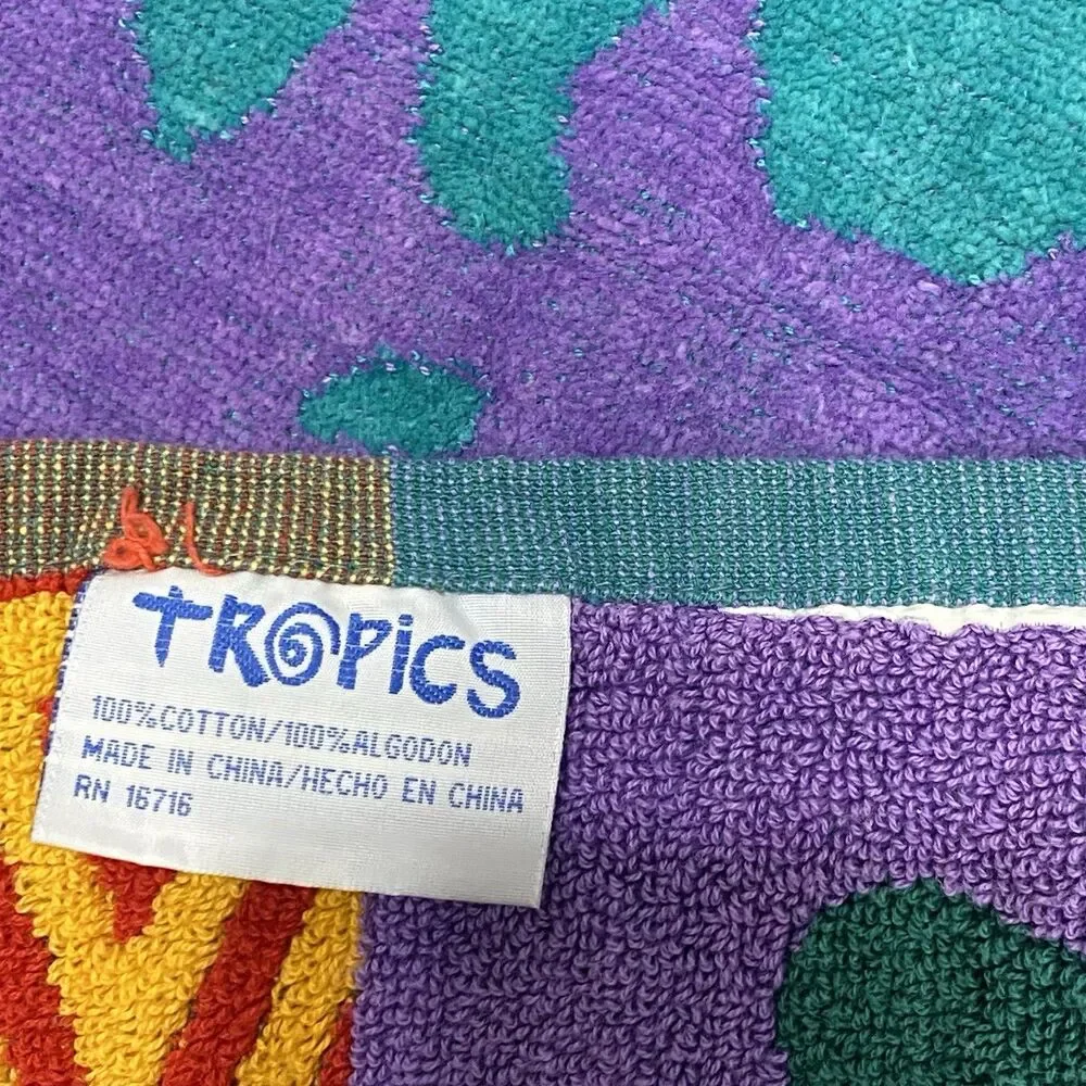 Vtg 90's TROPICS Terry SAFARI ANIMALS Beach Towel Retro Vibrant Colorful 56x26